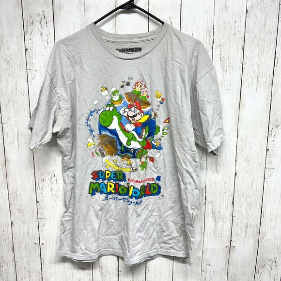 Supermario Shirt unisex Sz Large Graphic Gaming Shirt Short Sleeve Grey Cotton - Picture 1 of 3